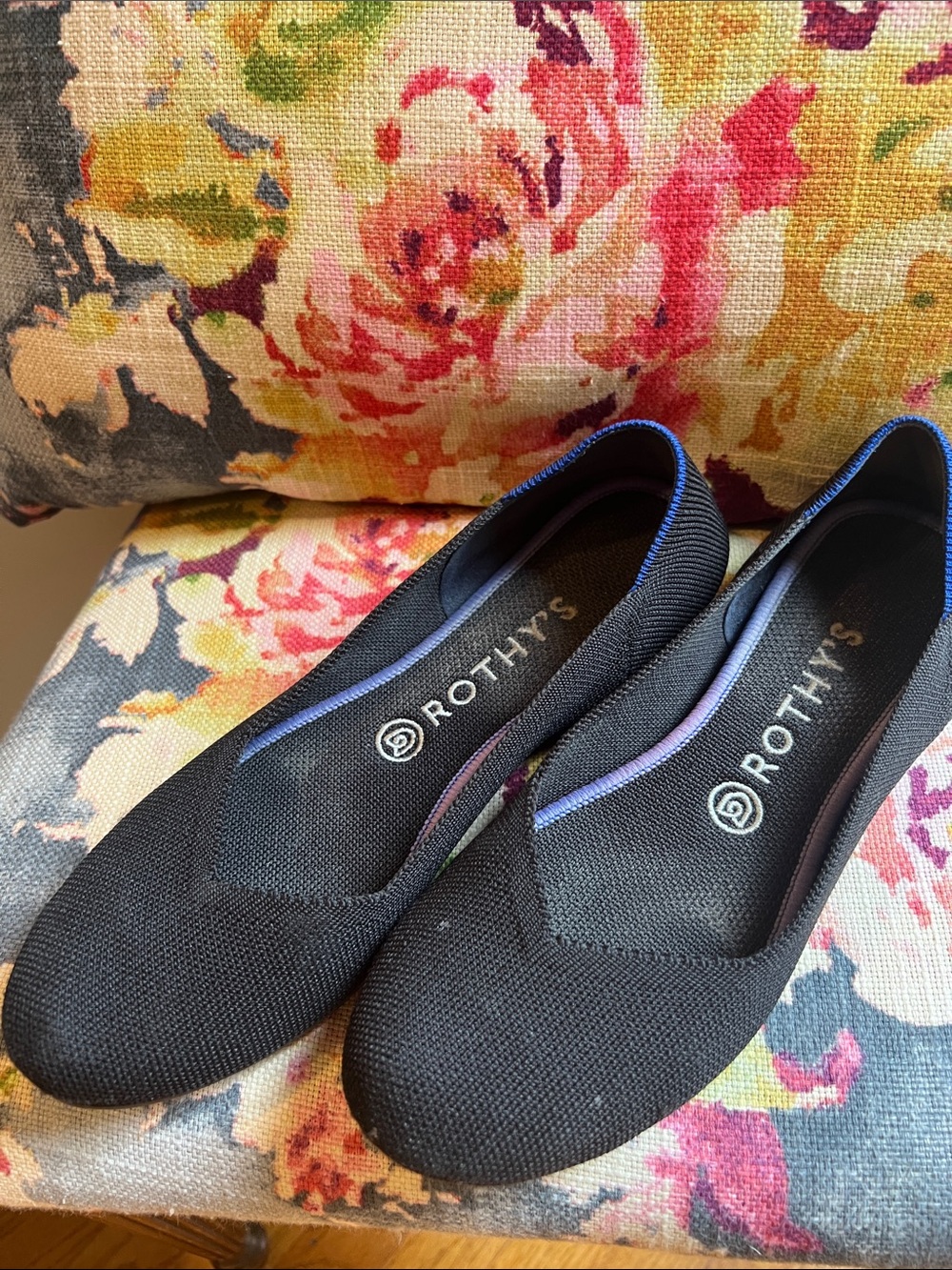 Rothy's Black Flats with Blue Trim